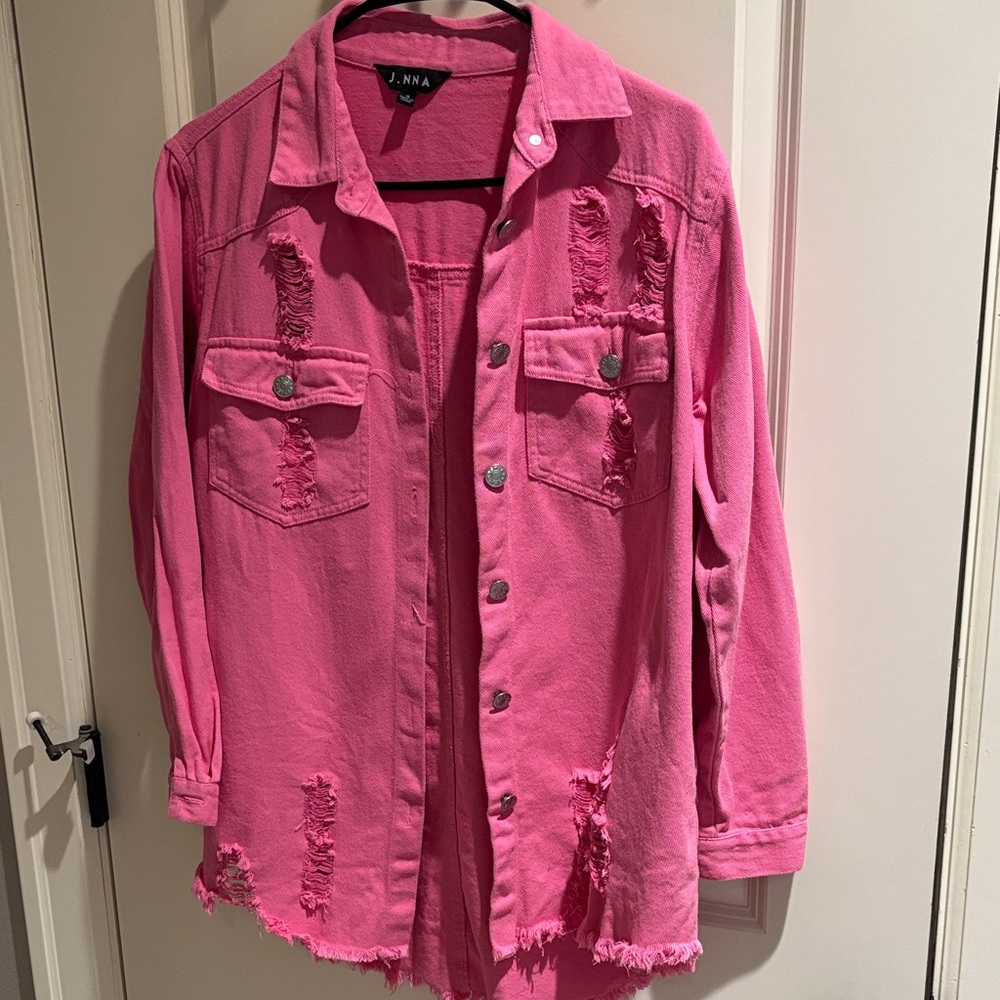 EUC J. NNA (S) Pink Casual Distressed Button-Up Shirt / Jacket